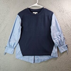 Free Assembly  Top‎ Women Small Body and Sleeve Contrast Look Blue Preppy